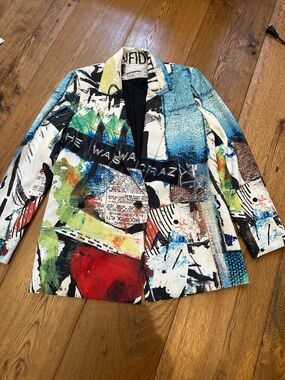 Alice + Olivia Multicolor Abstract Print Double-Breasted Blazer